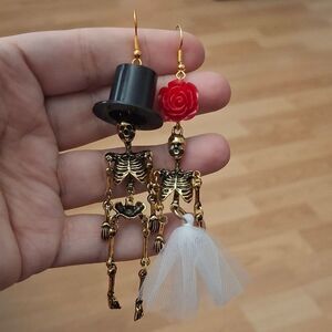 Bride & Groom Skeleton Dangle Earrings
